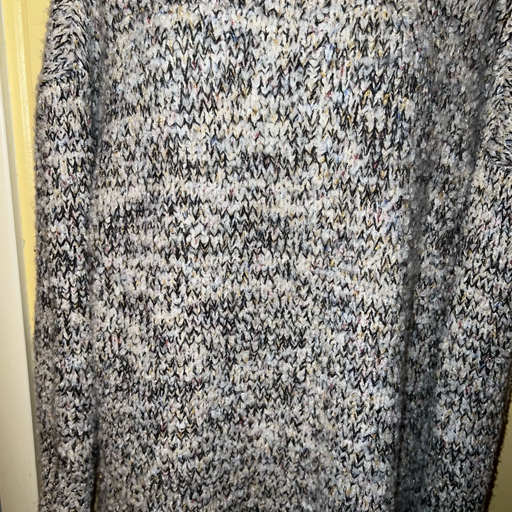 Lou & Grey LOFT Oversized Cowl Neck Chunky Acrylic Gray, Cream Sweater Size M/L - Picture 9 of 14